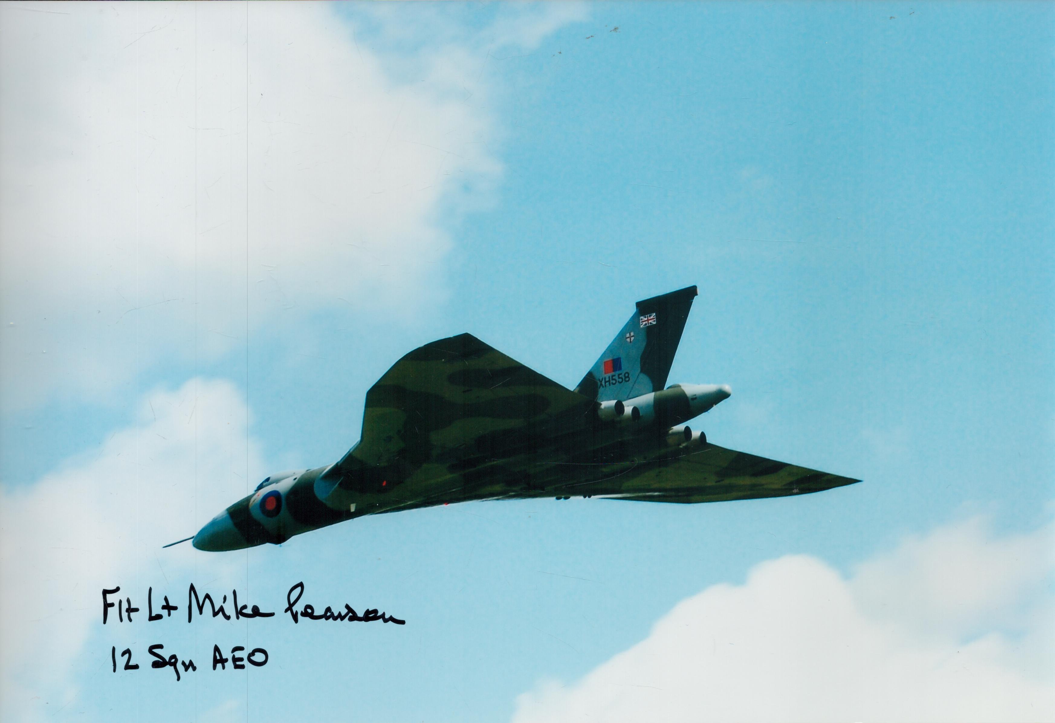 Flt Lt Mike Pearson RAF 12 Squadron VULCAN Bomber AEO signed photo. Good Condition. All autographs