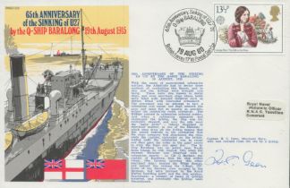 Great War veteran Capt B Geen rescued by Q ship signed official 1980 Navy cover Comm. Sinking U27 by