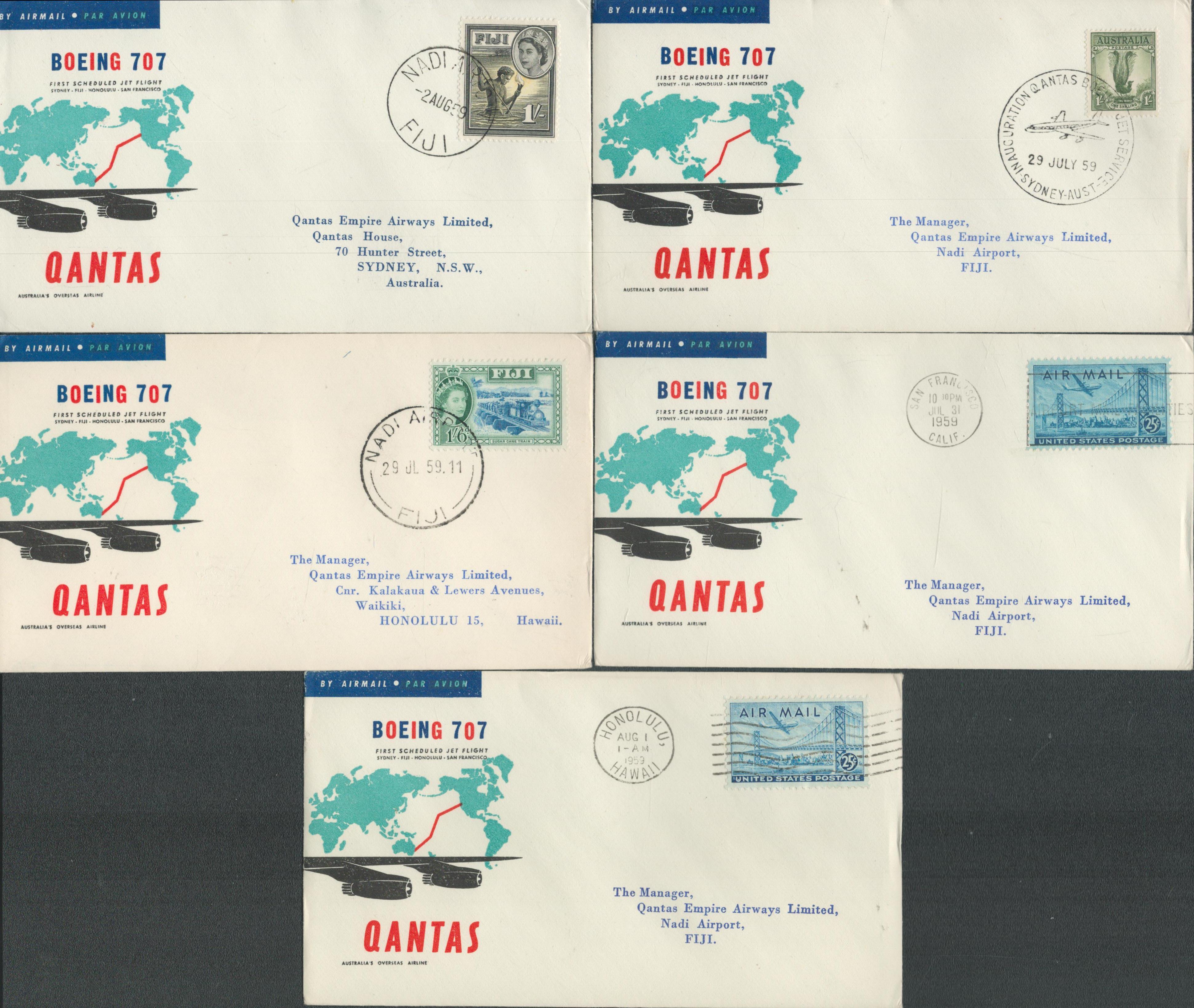 1959 Qantas Boeing 707 collection of five first flight covers for the Schedule Jet flight Sydney,