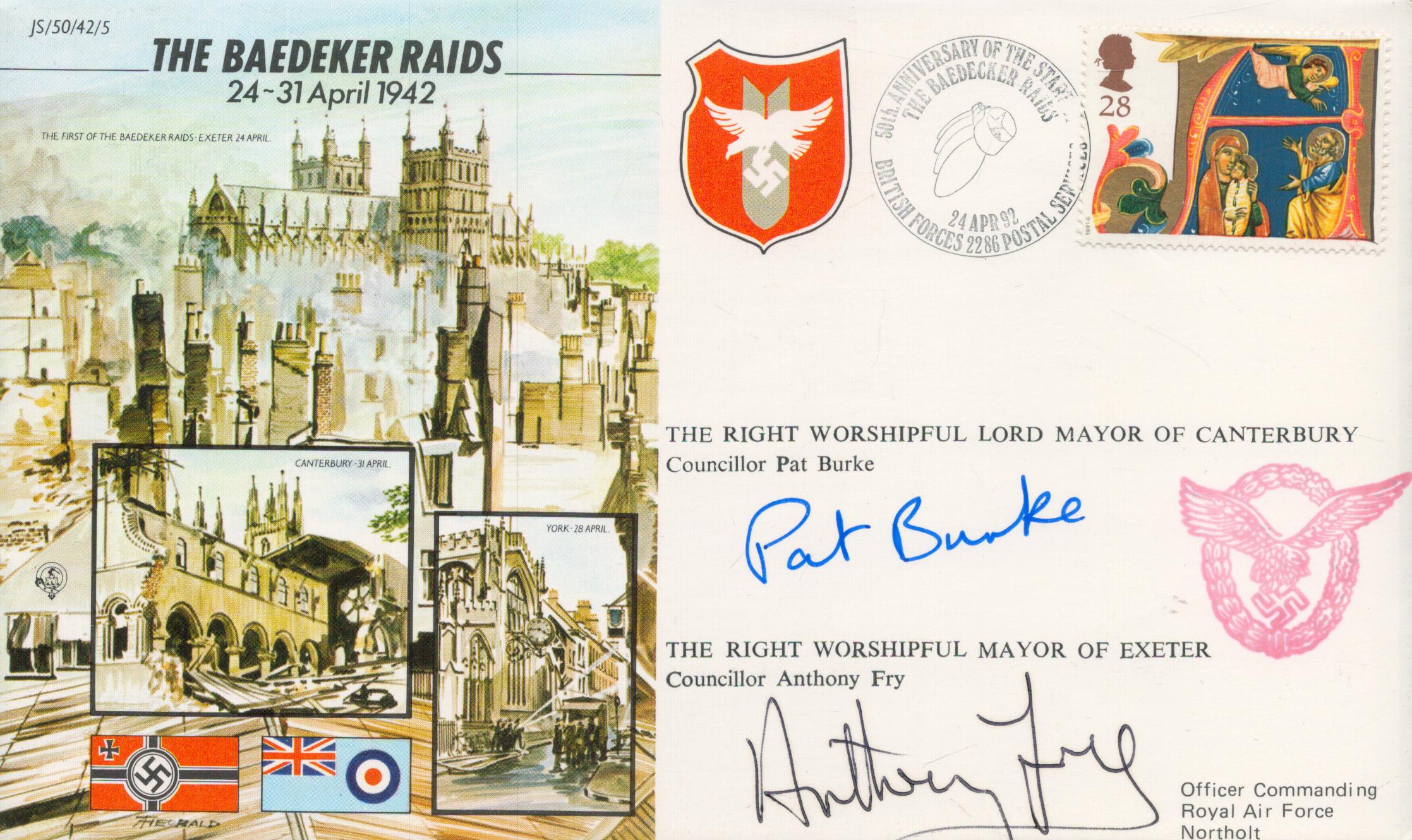 The Baedeker Raids double signed 50th ann WW2 cover JS50/42/5. Signed by Pat Burke and Anthony