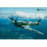 WW2 Peter Ayerst DFC Battle of Britain RAF fighter pilot signed Hurricane photo. 12 x 8 colour