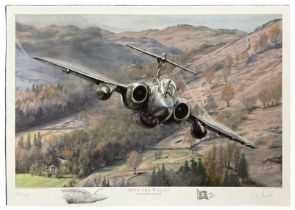 RAF Buccaneer S2B print Into the Valley signed by artist Simon Mumford, Numbered 24/100, 24 x 16