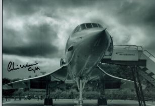 Concorde early pilot Capt Colin Morris signed stunning 12 x 8 b/w photo. Colin gained his PPL in