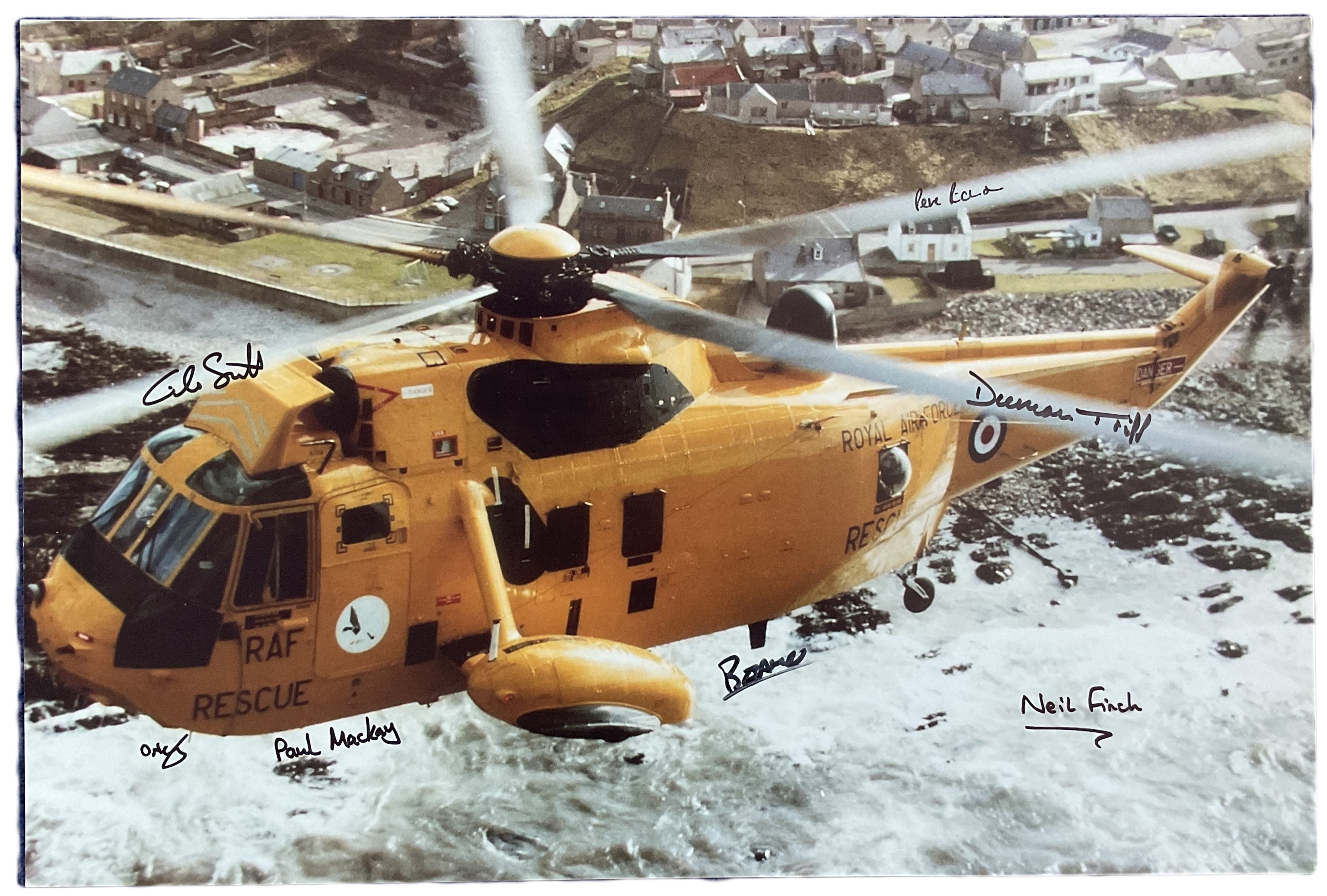 Seven RAF Lossiemouth Helicopter search and rescue crew signed stunning 16 x 12 inch colour close up