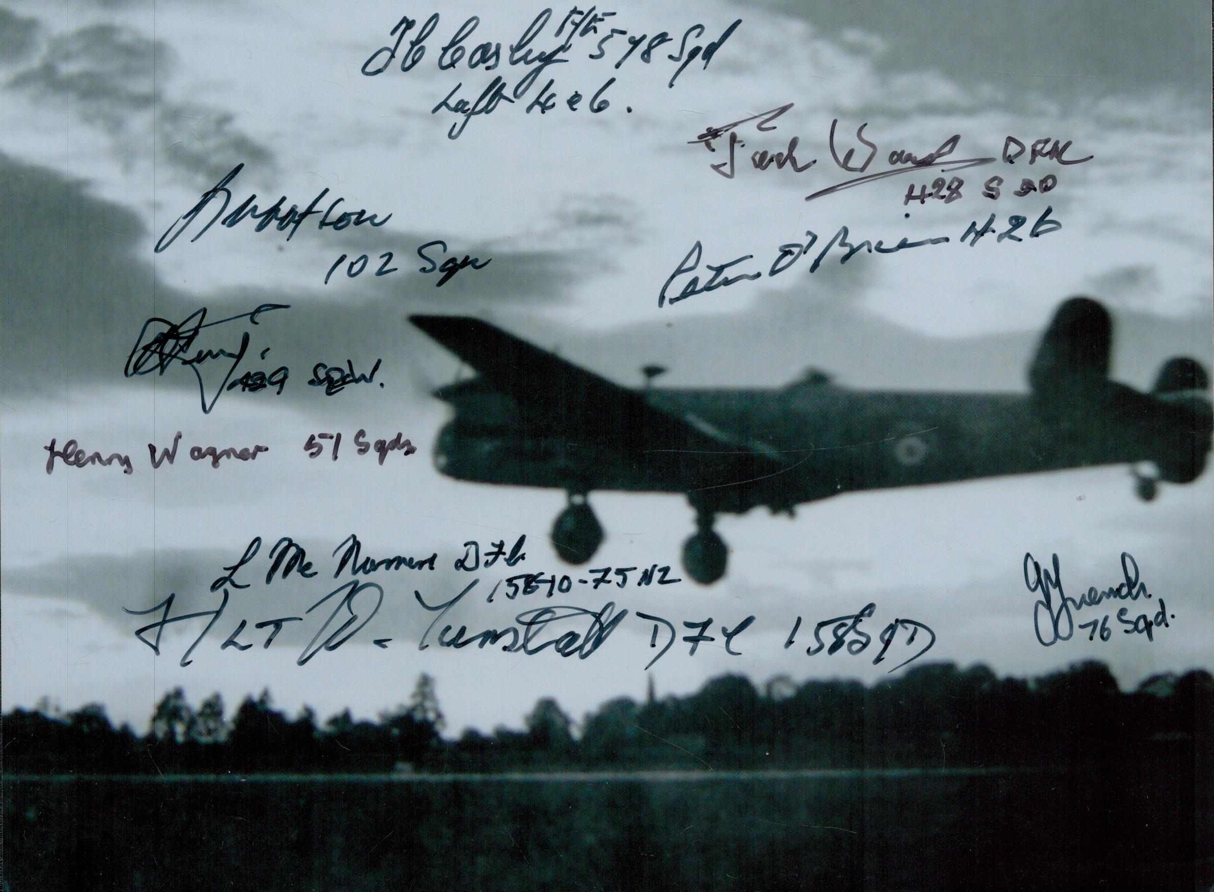 Halifax Photo Signed 9 WW2 RAF Bomber Command Halifax Veterans. This 6" x 8" Halifax Photo has