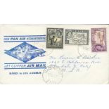 Aviation 1959 First Pan American flight cover Nandi to Los Angeles, 1/s, 6d,3d Fiji Stamps,