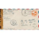 1943 Censor Air mail envelope US Army postal Service APO postmark, Passed by Examiner Base 1413 Army