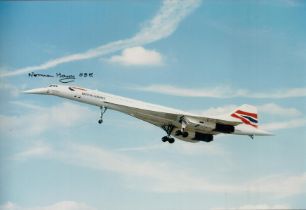 Concorde Snoop nose designer Norman Harry OBE signed stunning 12 x 8 inch colour in flight photo.