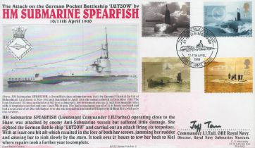 Cdre Jeff Tall OBE signed 2001 rare official Navy Submarine FDC with HMS Spearfish Postmark, cat £