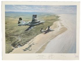 RAF Buccaneer Coast multiple signed print by Trevor Lay, signed by artist, RAF pilot Flt Lt W N