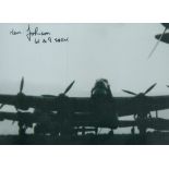 WW2 W/O Ken Johnson 61/9 sqn bomber command veteran signed 6 x inch b/w Lancaster photo. Good