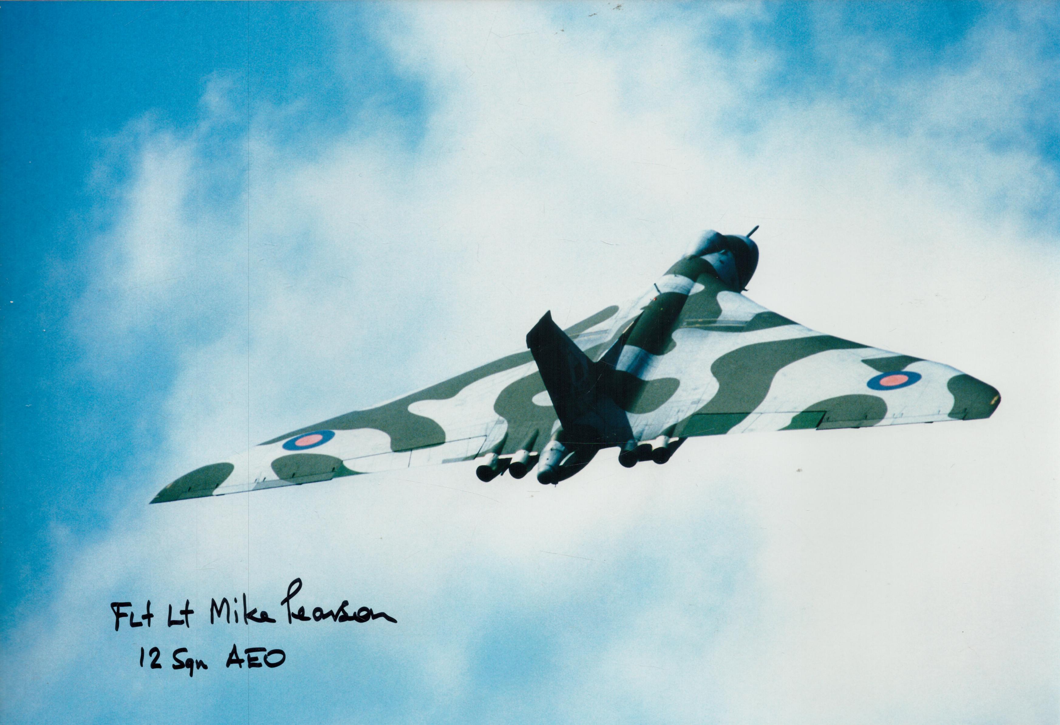 Flt Lt Mike Pearson RAF 12 Squadron VULCAN Bomber AEO signed photo. Good Condition. All autographs