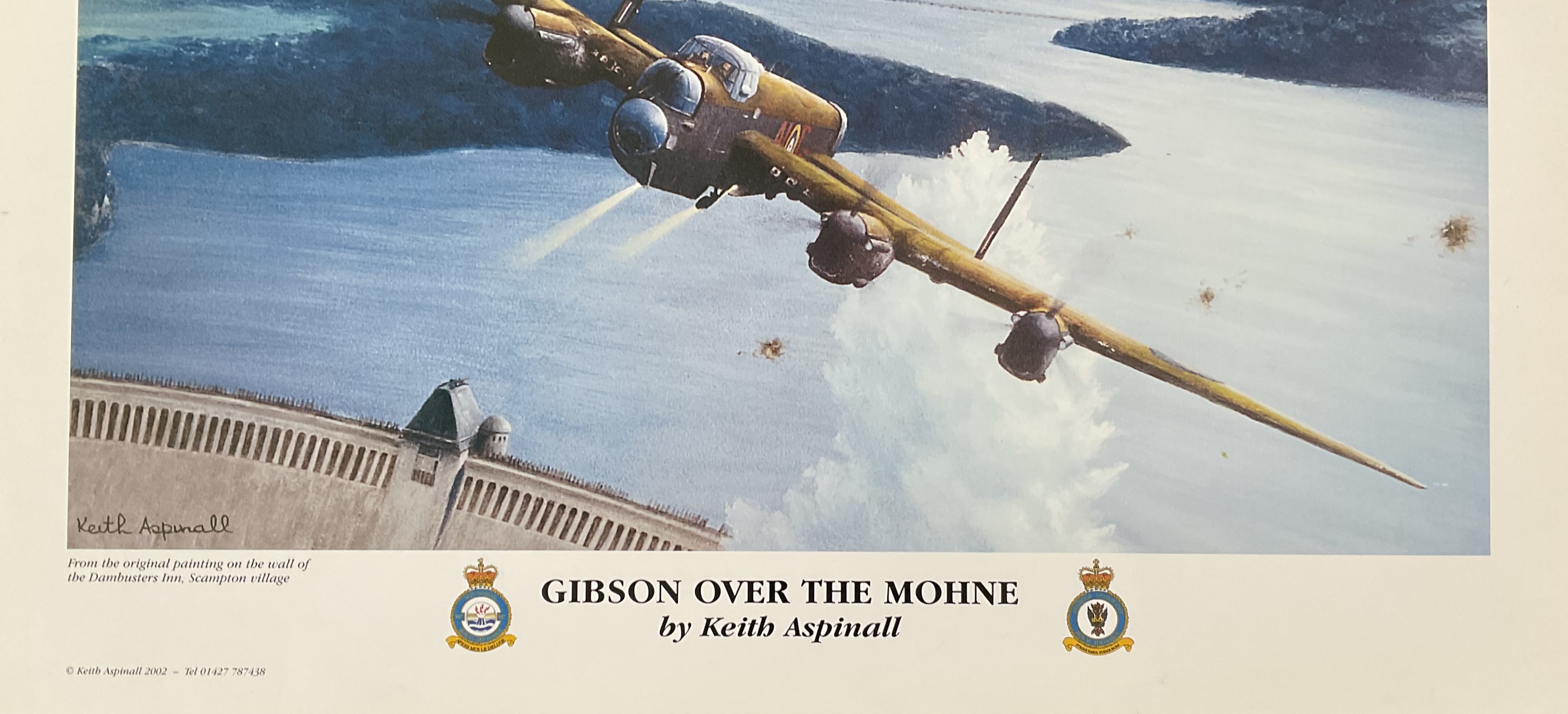 WW2 617 sqn RAF print Gibson over the Mohne by Keith Aspinall, 17 x 12 inch print, stunning image - Image 2 of 2