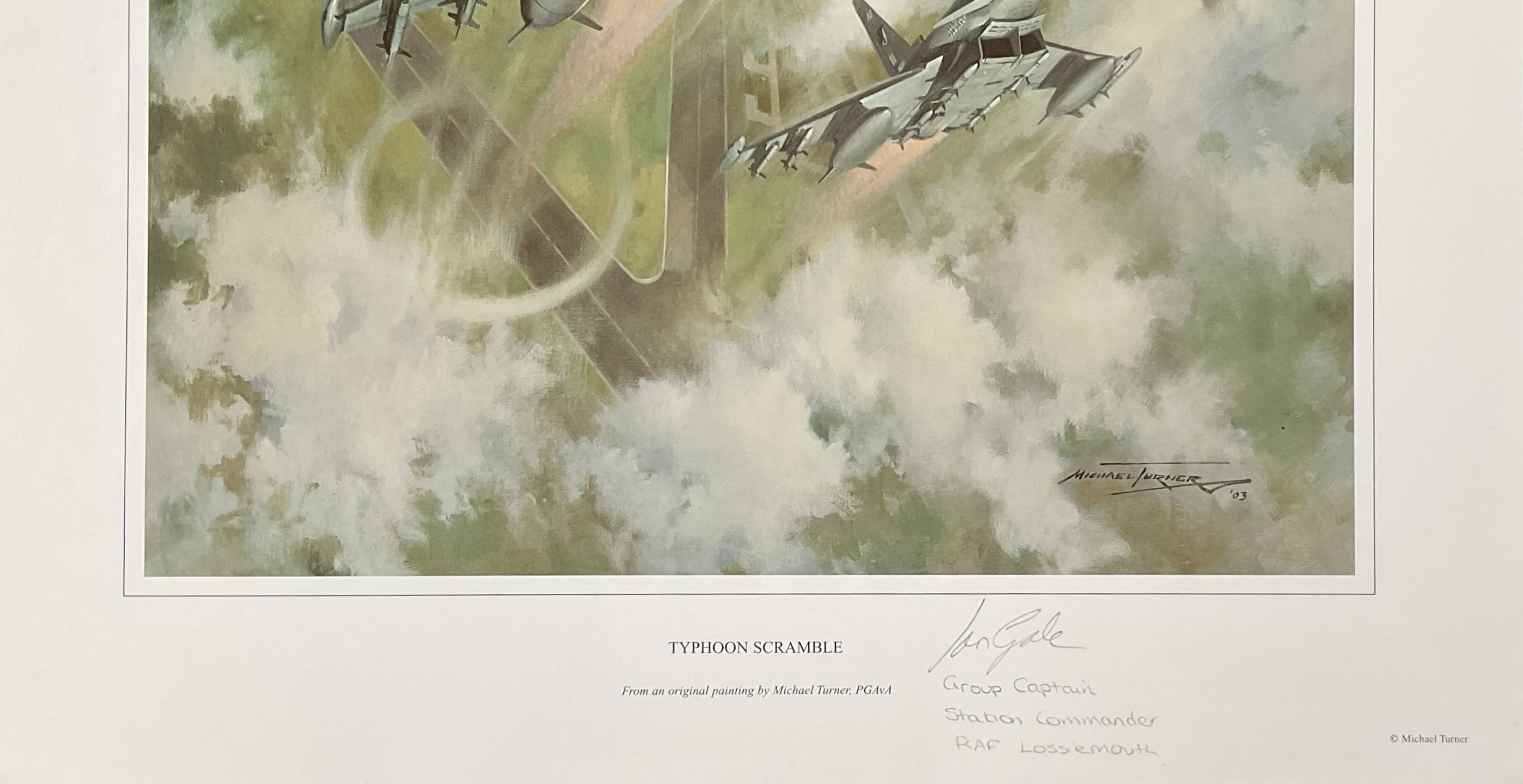 Typhoon Scramble print by Michael Turner signed by Ian Gale Station Commander RAF Lossiemouth. - Image 2 of 2