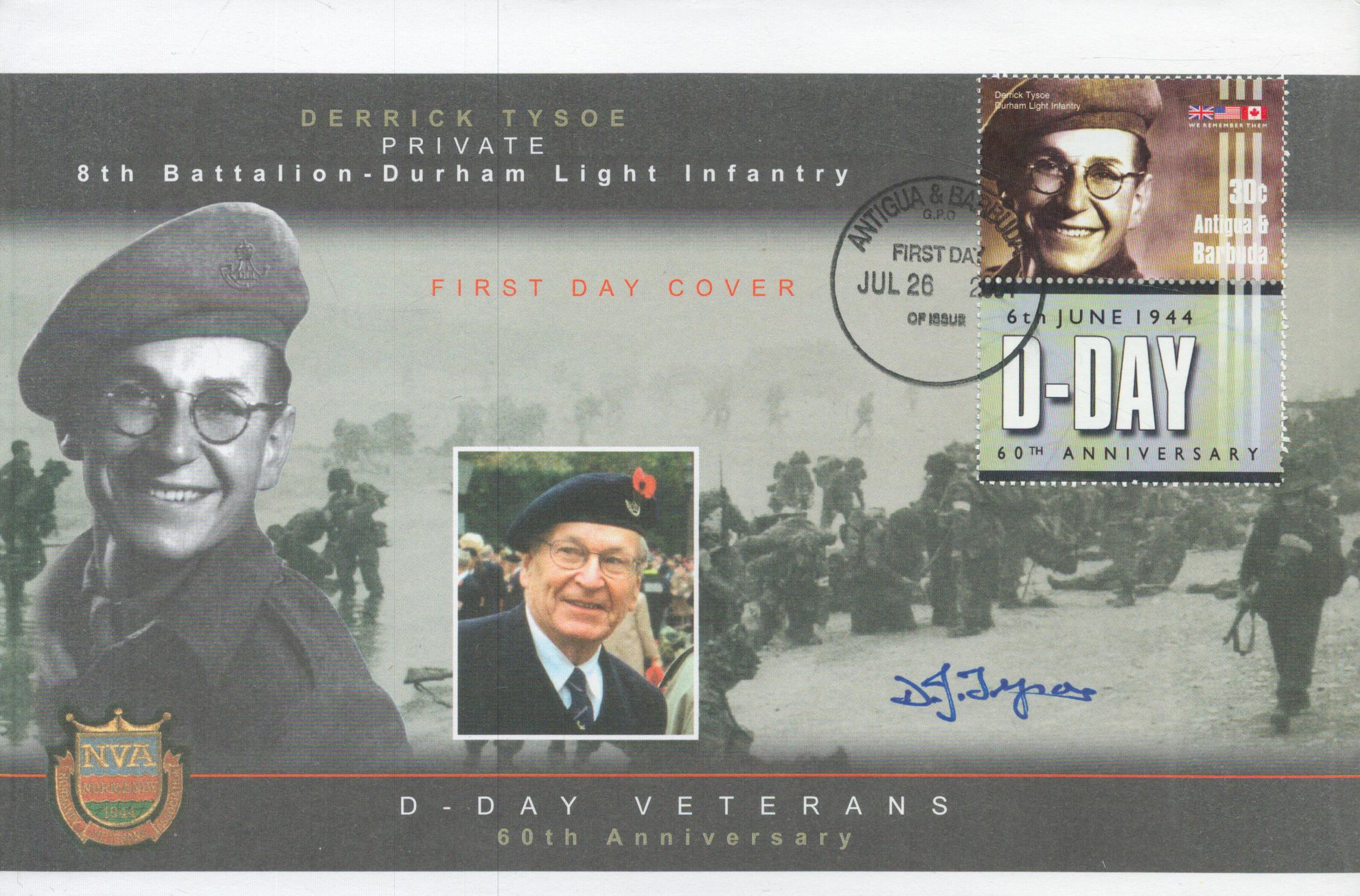 WW2 D-Day veteran Derrick Tyson 8th Durham light infantry signed 2004 60th ann D-Day cover dedicated