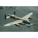 WW2 Jim Wright DFC 61, 630, 97 sqn bomber command signed stunning 12 x 8 inch colour Lancaster in