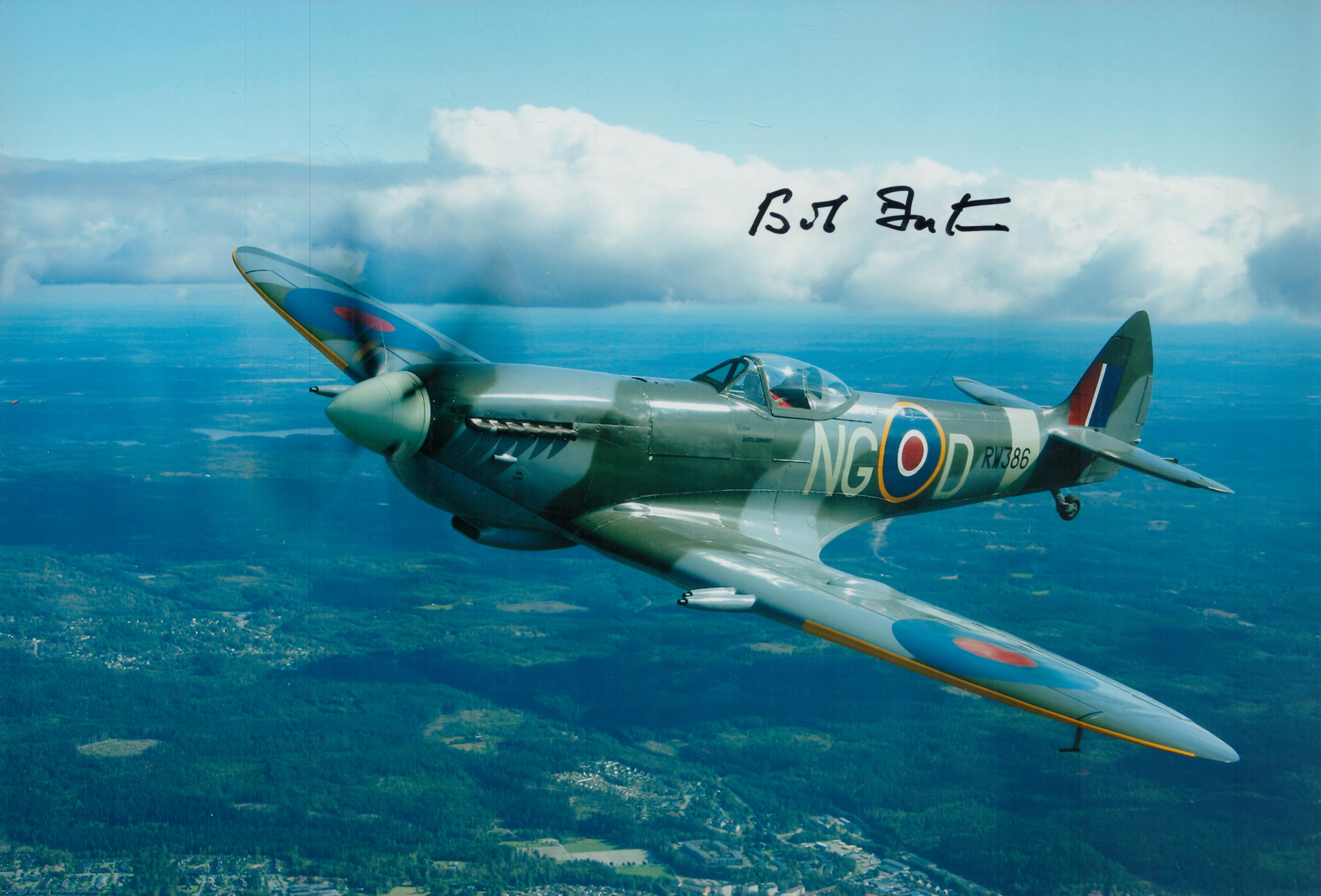 WW2 Robert Foster DFC Battle of Britain RAF fighter pilot signed Hurricane photo. 12 x 8 colour hand