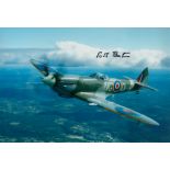 WW2 Robert Foster DFC Battle of Britain RAF fighter pilot signed Hurricane photo. 12 x 8 colour hand