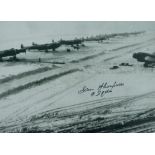 WW2 W/O Sam Thompson 103/9 sqn bomber command veteran signed 6 x inch b/w Lancasters in row photo.