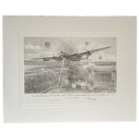 WW2 Dambuster print Primary Target by Phillip West, signed by him and Raid veteran Ray Grayston.