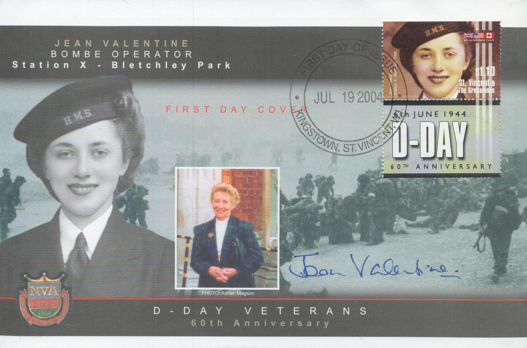 WW2 Bletchley Park codebreaker Jean Valentine signed 2004 60th ann D-Day cover dedicated to her.