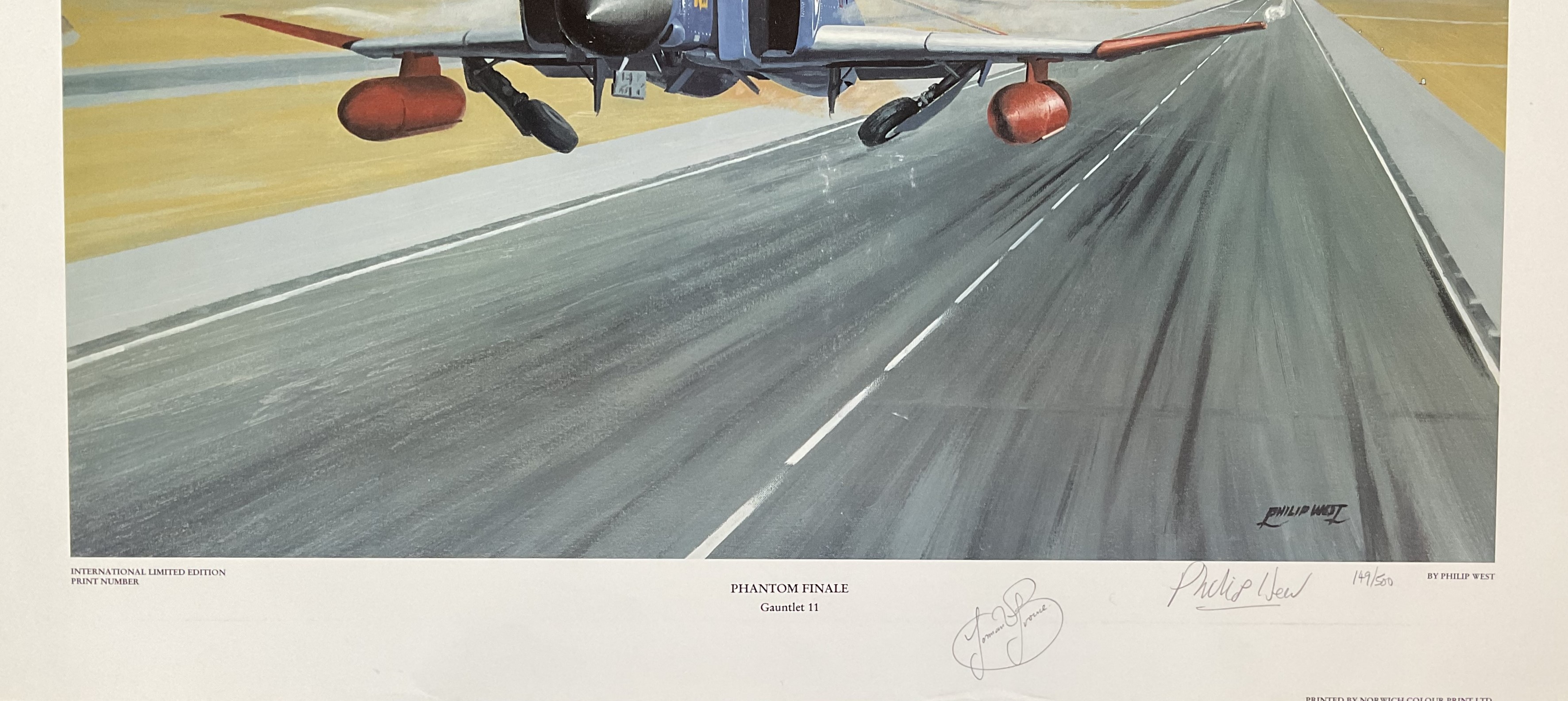 RAF Phantom Finale Gauntlet 11 print signed by artist Phillip West and RAF pilot Flt Lt W N Brown; - Image 2 of 2