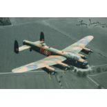 WW2 Tony Iveson DFC BOB and bomber command signed stunning 12 x 8 inch colour Lancaster in flight