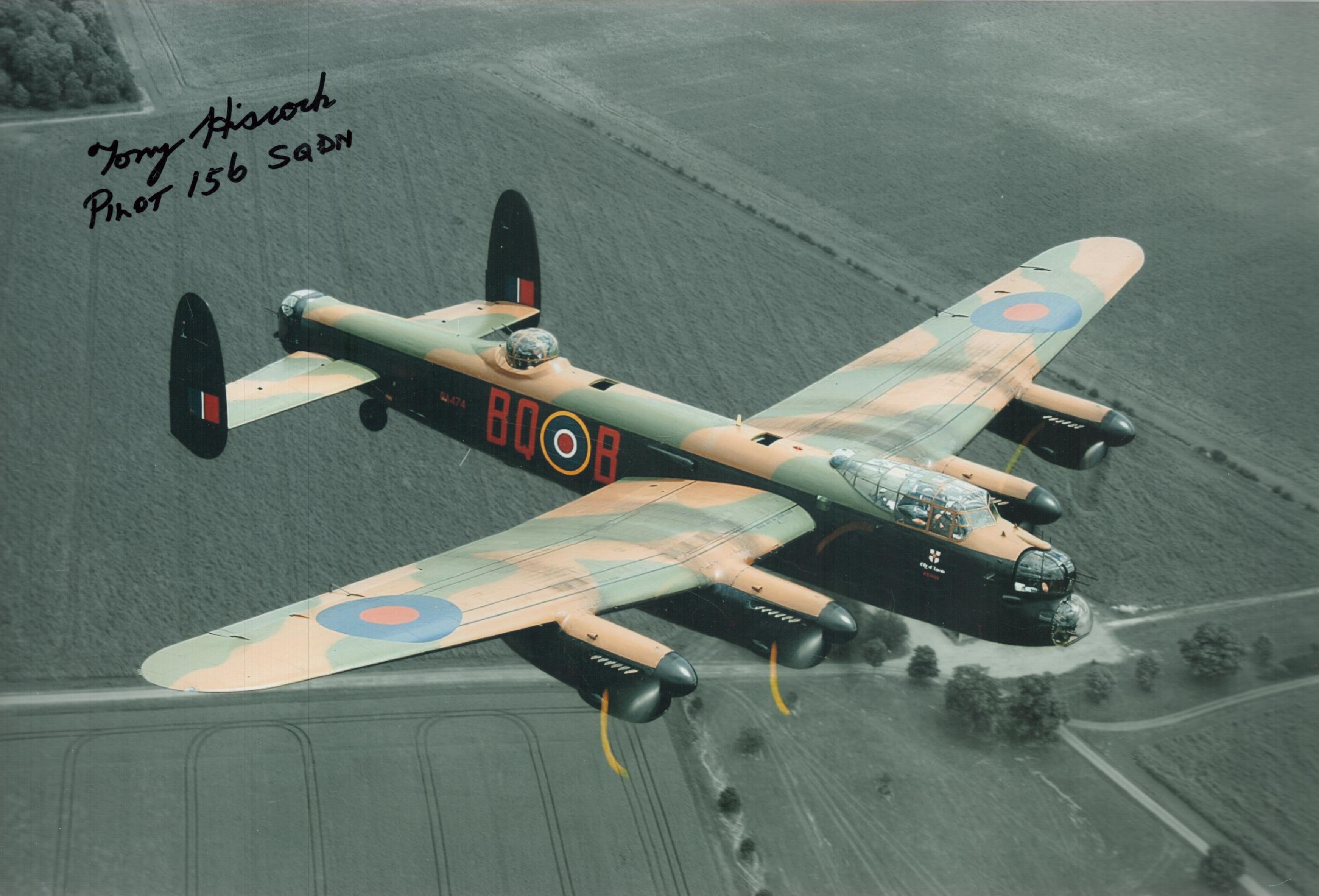 WW2 Flt Lt Tony Hiscock DFC 156 sqn pilot bomber command signed stunning 12 x 8 inch colour