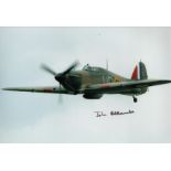 John Ellacombe DFC Battle Britain WW2 RAF fighter pilot signed Hurricane photo. 12 x 8 colour hand