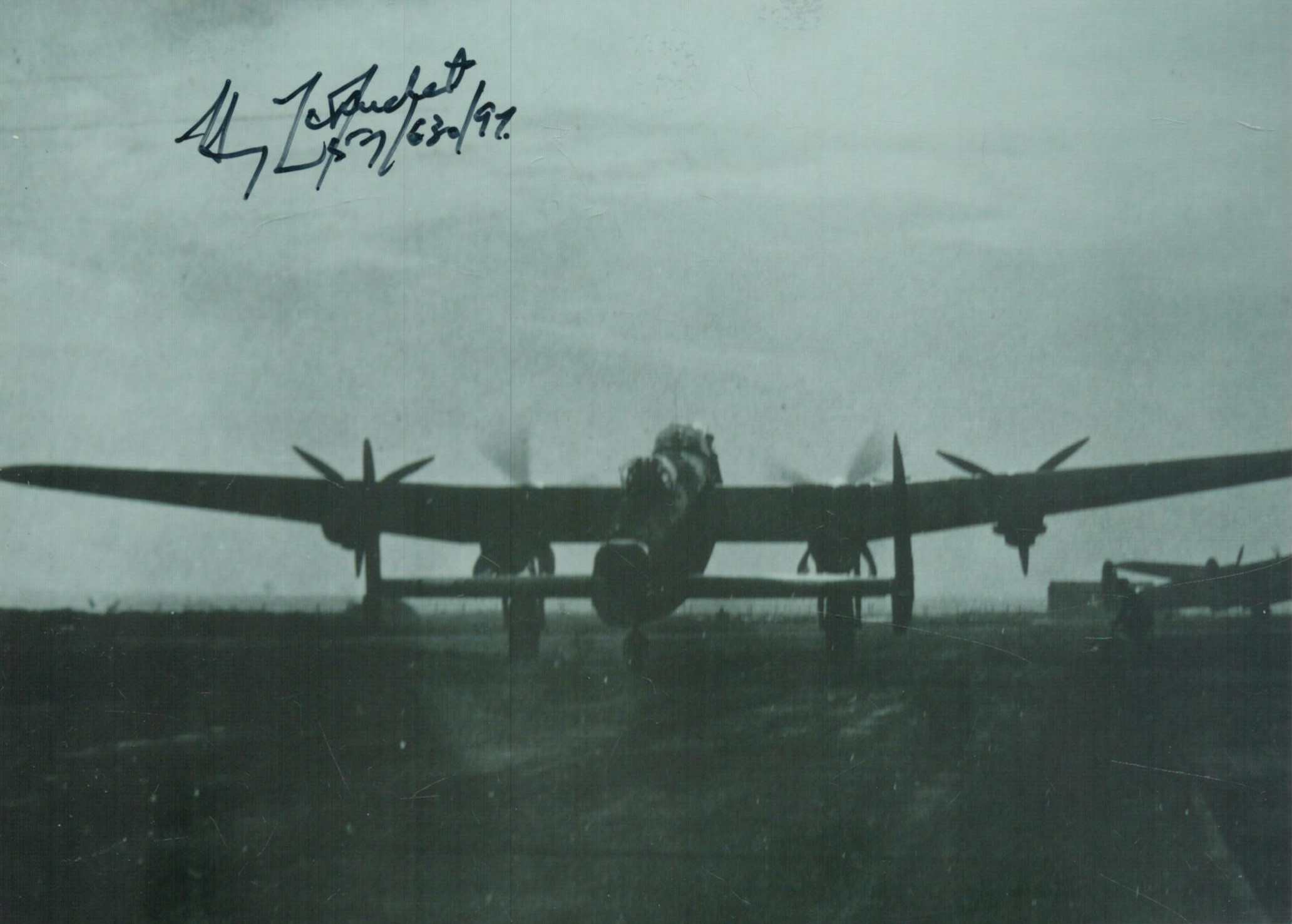 WW2 Flt Lt Harry LeMarchant 61/630/97 sqn bomber command veteran signed 6 x inch b/w Lancaster