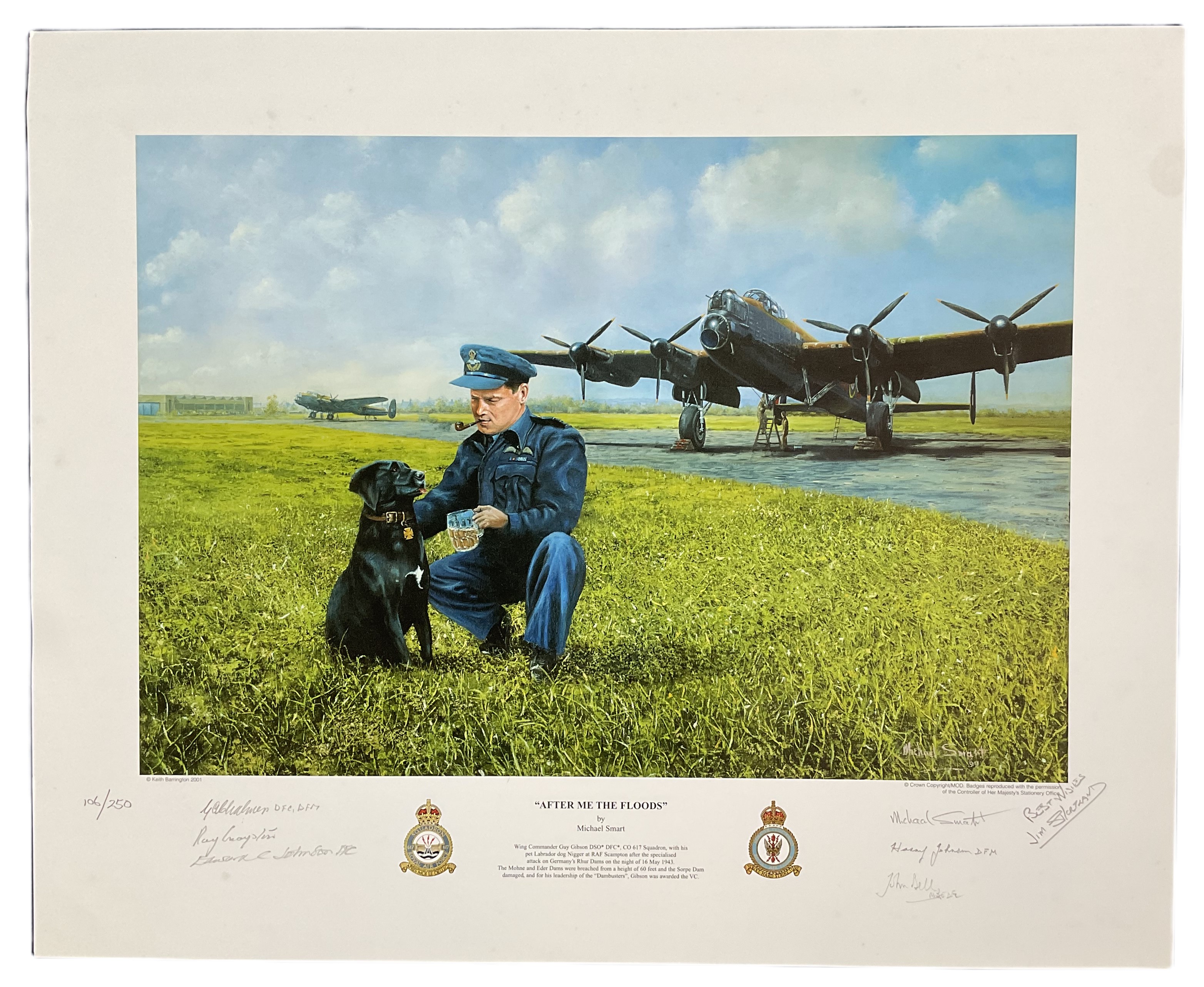 Dambuster Raid veterans 617 sqn multiple signed print, After the Floods by Michael Smart, This