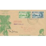 Aviation 1947 Fiji via Labasa Pearl of the Pacific illustrated 1st Air Mail flight cover. 2 1/2d, 3d