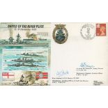 Battle of the River plate double signed 50th ann WW2 cover JS50/39/3. Signed by action veterans
