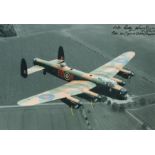 WW2 Rusty Waughman DFC AFC 101 sqn bomber command signed stunning 12 x 8 inch colour Lancaster in