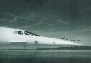 Concorde Snoop nose designer Norman Harry OBE signed stunning 12 x 8 inch b/w Nose photo. Good