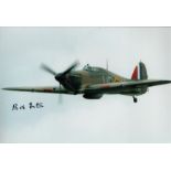 Robert Foster DFC Battle of Britain WW2 RAF fighter pilot signed Hurricane photo. 12 x 8 colour hand