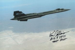 SR71 spy plane test pilot Ken Collins signed stunning Blackbird in flight photo, scarce inscribed