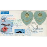 1964 rare First Flight cover FFC from Suva Fiji to Nukualofa Tonga . With 2 9d Silver anniversary