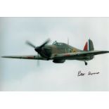 Peter Ayerst DFC Battle of Britain WW2 RAF fighter pilot signed Hurricane photo. 12 x 8 colour