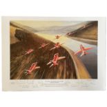 RAF Red Arrows 1993 Team signed 16 x 12 inch print Lancaster Salute by Mark Postlethwaite.