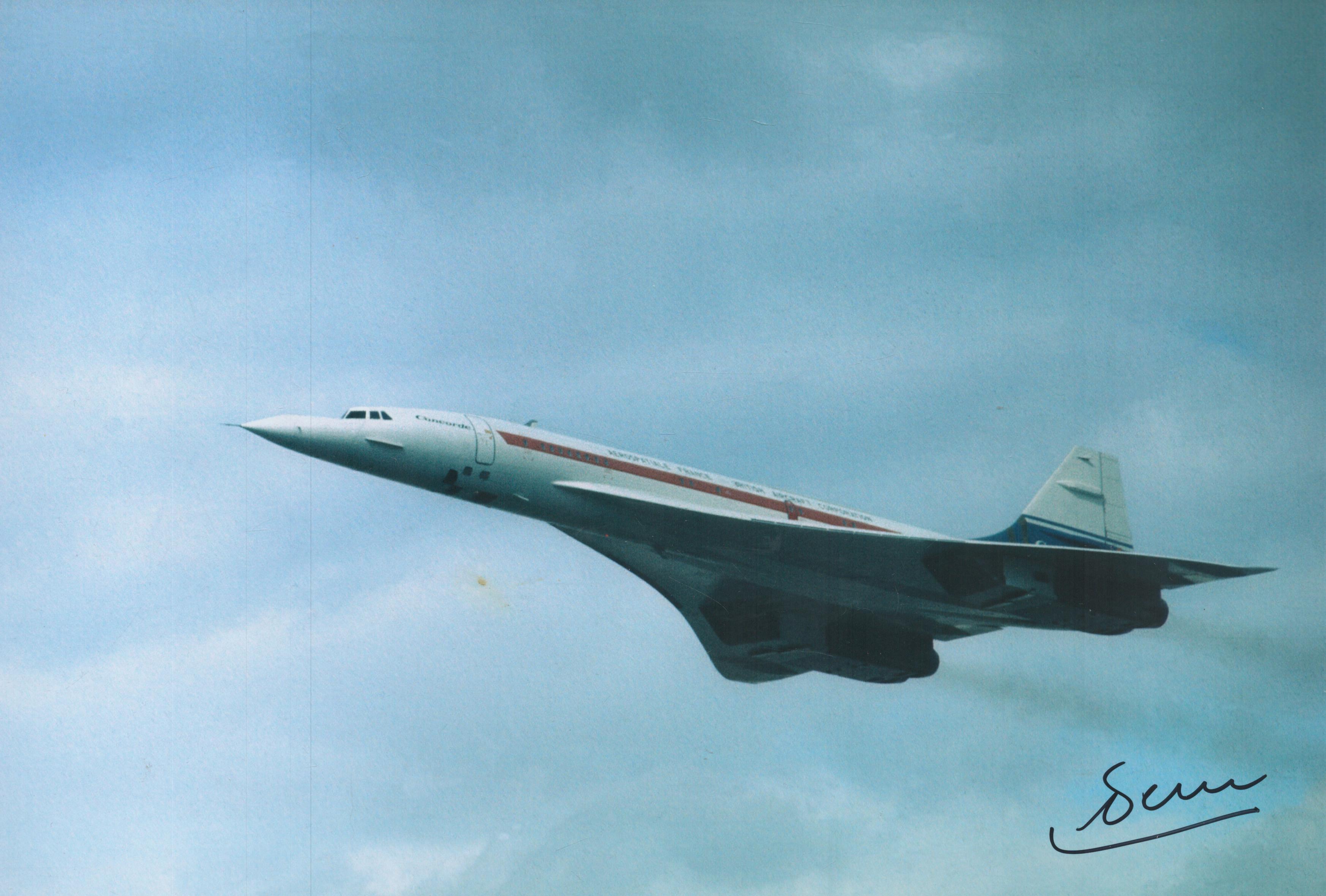 Concorde Early French test pilot Gilbert Defer signed Air France 10 x 8 inch colour Take off