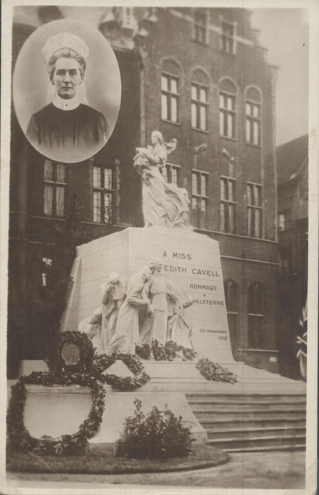 RARE CANADIAN WWI vintage POSTCARD: EDITH CAVELL MONUMENT BRUSSELS C1915 unused. Edith Louisa Cavell