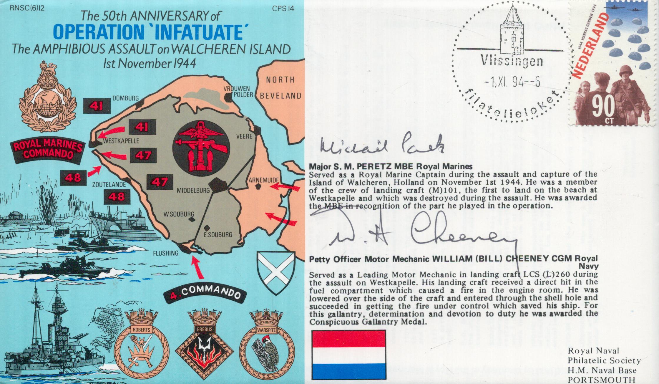 WW2 Multiple signed Navy cover, 50th ann Operation Infatuate assault on Walcheren Island 1944,