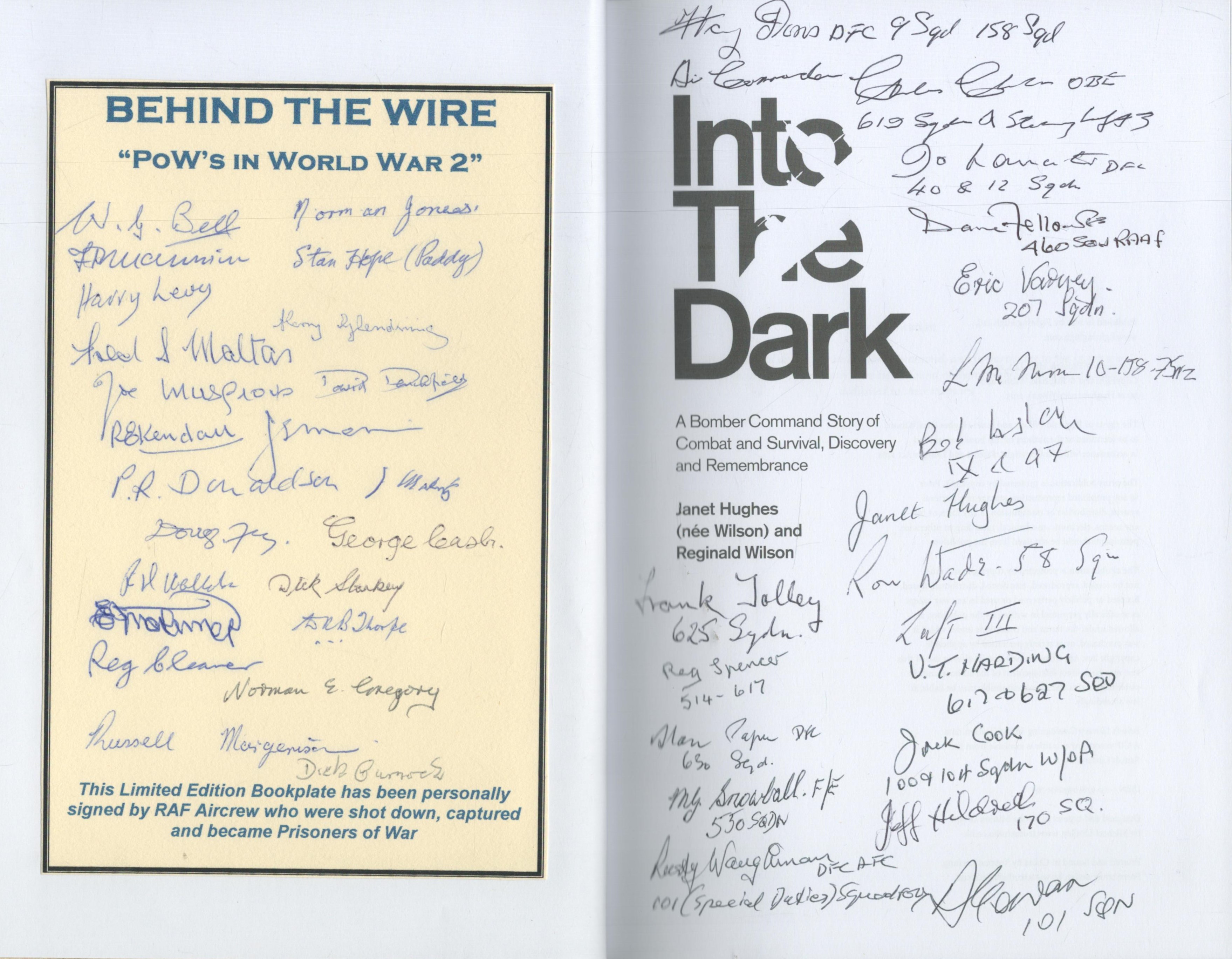 23 WW2 RAF Prisoners Of War and 17 Bomber Command Veterans signed book Into The Dark by Janet Hughes