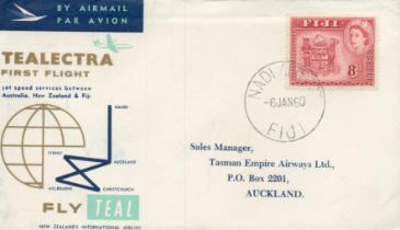 Aviation 1960 Tealectra first flight illustrated cover Australia. New Zealand and Fiji. 8d Fiji