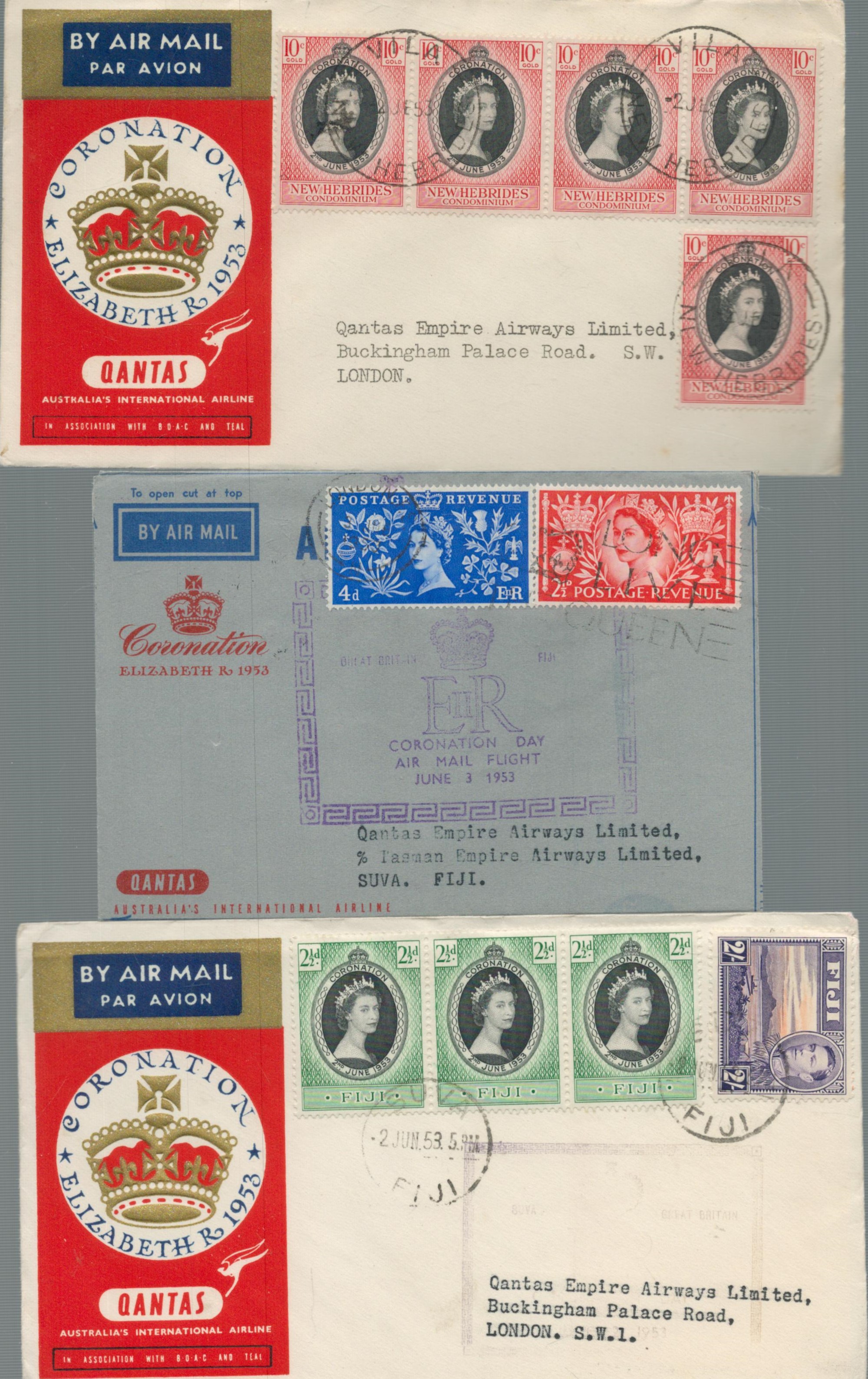 1953 Qantas Airmail Coronation flight cover collection. Four covers and two airletters, Includes - Image 2 of 2