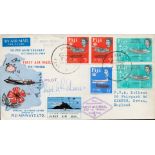 1964 rare First Flight cover FFC from Suva Fiji to Nukualofa Tonga . With hair flaw on one of the 3d