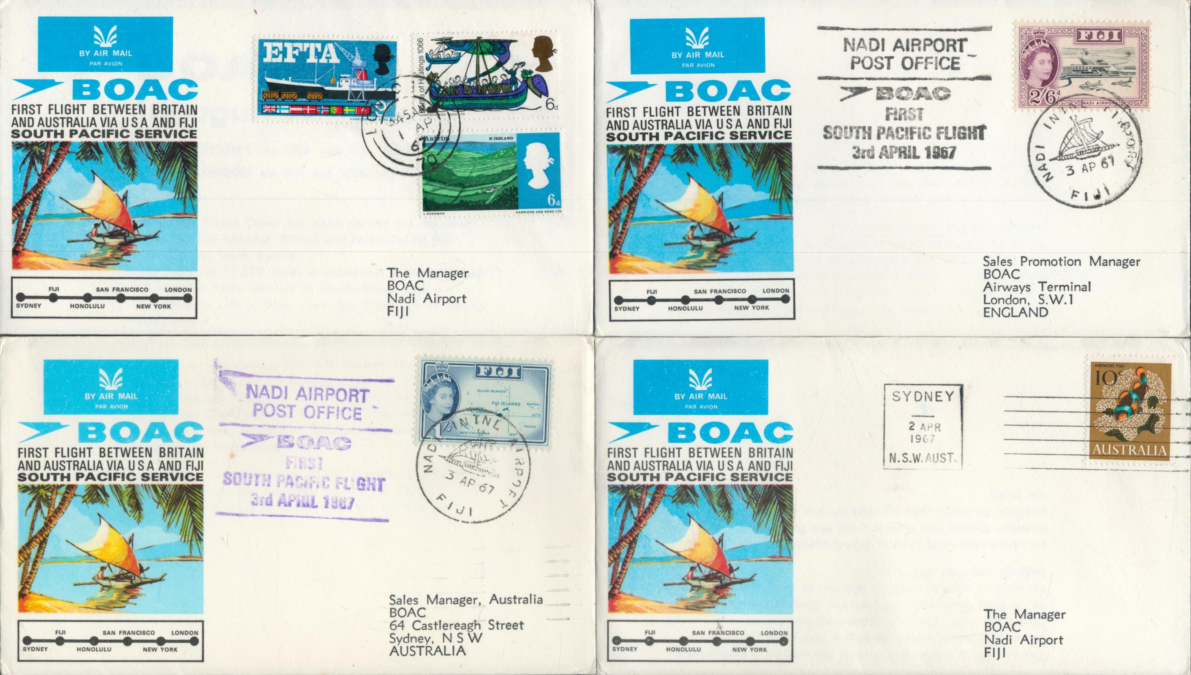 1967 BOAC rare collection of four first flight covers for the Australia via USA and Fiji service.