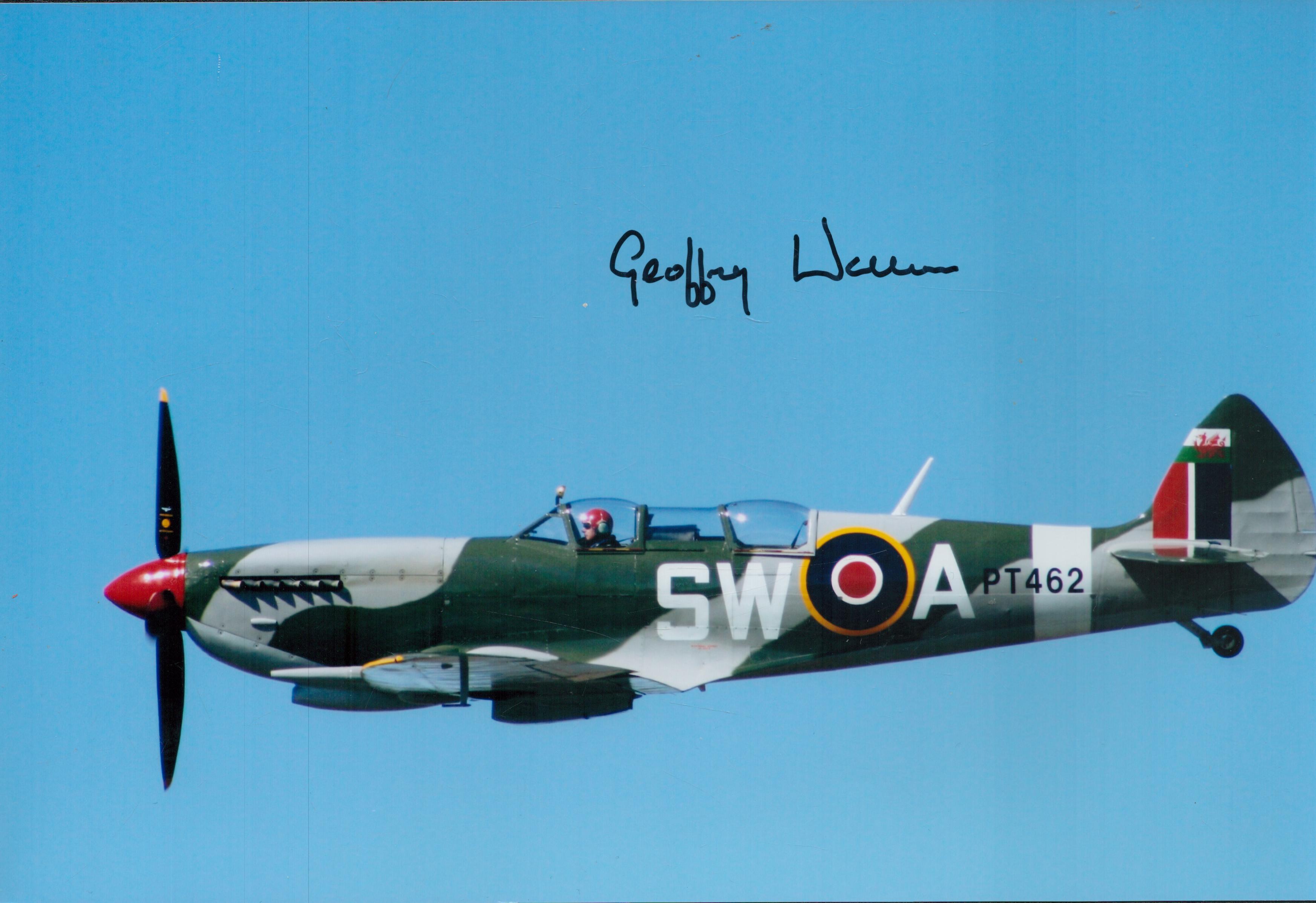 WW2 Battle of Britain Geoffrey Wellum RAF fighter pilot signed Spitfire photo. 12 x 8 colour hand