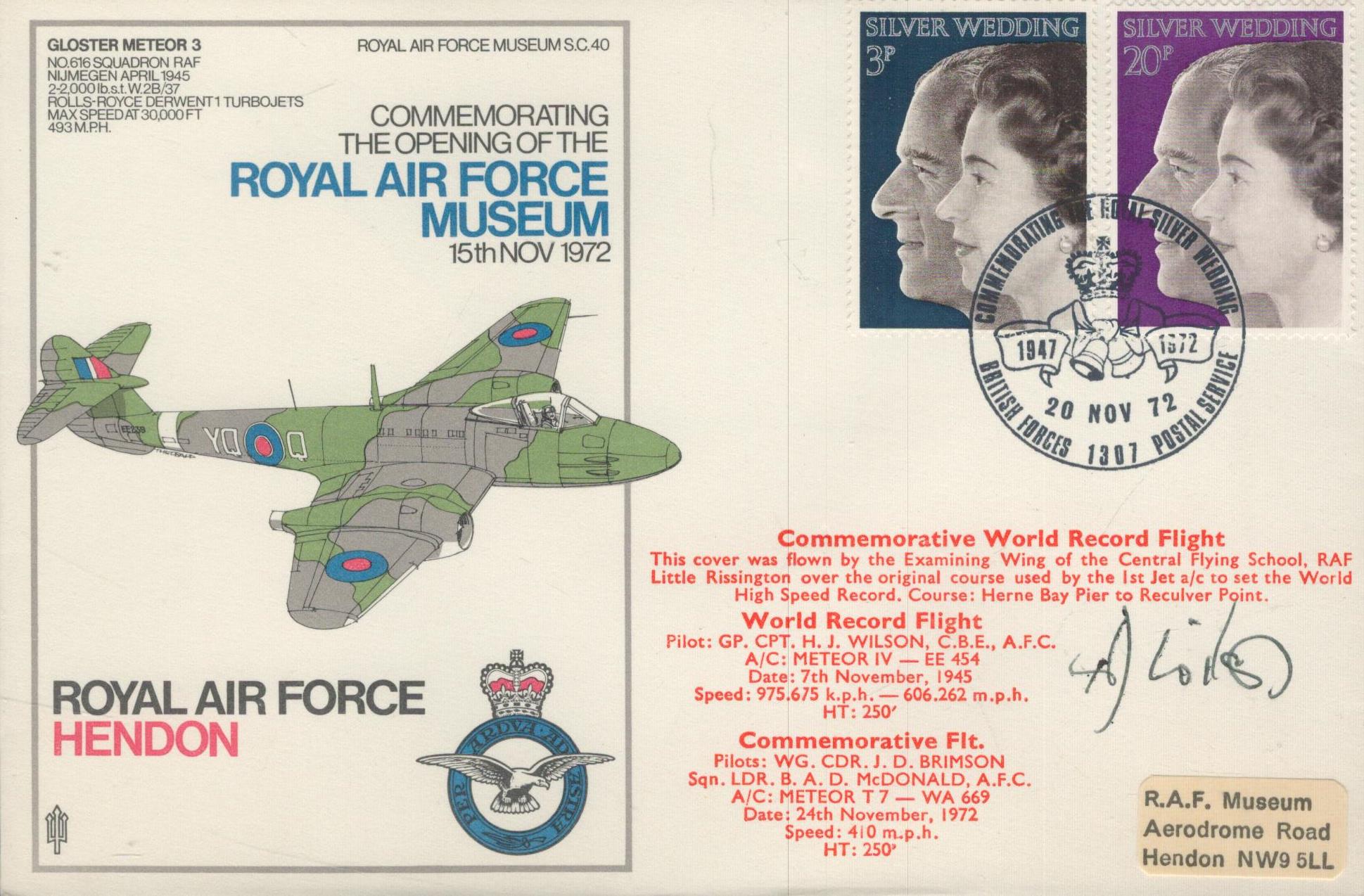 1972 Silver Wedding, Royal Air Force Hendon Official FDC, Celebrating the Royal Silver Wedding BF